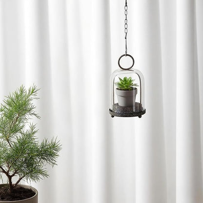 7.5" High Versatile Modern Metal Hurricane Lantern with Handmade Sturdy Glass Dome in Rustic Brown for 2" Pillar Candle & Plants, Industrial, Farmhouse, Shabby Chic (Brown, 4" x7.5 for 2" Pillar)