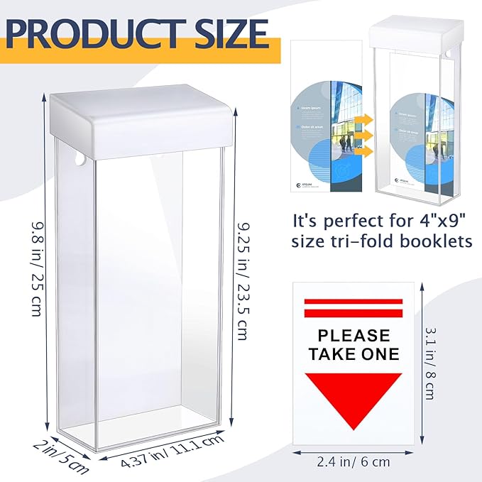 Remerry 1 Pcs Outdoor Brochure Holder 4 x 9 Inch Waterproof Wall Mount with Take One Sticker Literature Box with Clear Pamphlet Holder Acrylic Brochure Flyer Display Map Menu Envelope (Classic White)