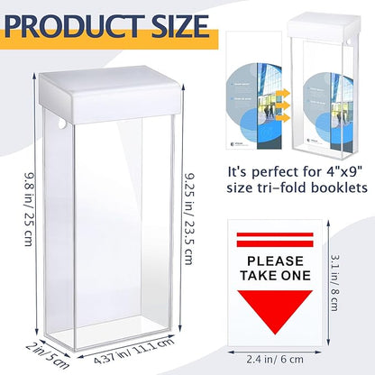Remerry 1 Pcs Outdoor Brochure Holder 4 x 9 Inch Waterproof Wall Mount with Take One Sticker Literature Box with Clear Pamphlet Holder Acrylic Brochure Flyer Display Map Menu Envelope (Classic White)