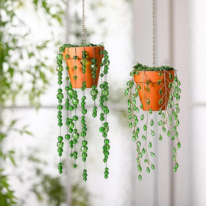 Suncalla 2pcs Beaded Plant Gifts for Plant Lovers Beaded Succulent Plants Sun Catcher Glass Leaf Beads Suncatcher for Window Hanging with Chain Bead Plants Crystal Sun Catchers Home (Classic Style)
