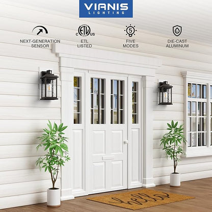 VIANIS Advanced Motion Sensor Light Outdoor, Large Bronze Exterior Lighting Fixtures, Easy-to-Install, Aluminum Waterproof Porch Lights Outdoor with Water Glass for Porch, Garden, Front Door