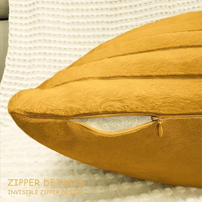 2 Pack 24x24 Pillow Cover Velvet Pillow Covers, Faux Fur Square Throw Pillow Covers for Living Room Decorations Throw Pillow Case, Throw Pillow Cover Cushion Cover for Sofa Bedroom Car, Mustard Yellow