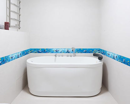 FLFK Peel and Stick Wallpaper Border Wall Decals for Kids Room - Under The Sea Fish Stickers Murals, 6" x 240" (Blue)