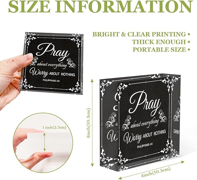 Acrylic Crystal Decoration Pray About Everything Worry About Nothing Inspirational Desk Decor - Meaningful Presents for Women - Presents for Mom Sister Teacher 4x4inch