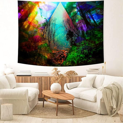 Delur Forest Tapestry Tree of Life Tropical Rainforest Tapestry Wall Hanging Colorful Nature Landscape Mystical Psychedelic Spiritual Headboard for Bedroom Living Room Home Decor (51.2" x 59.1")