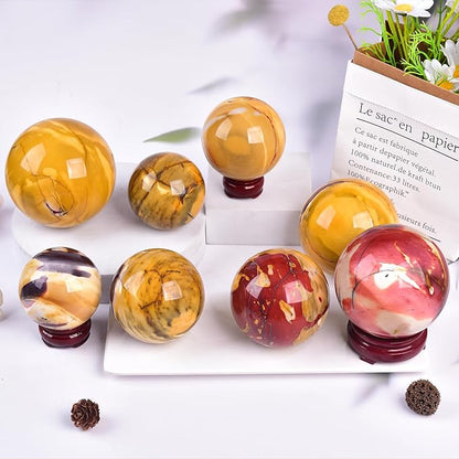 JIC Gem Natural Eggs Yolk Quartz Ball Sphere Gemstone Healing Crystal Decorative Ball with Stand Spiritual Chakra Meditation Reiki Home Office Decoration 6-7cm
