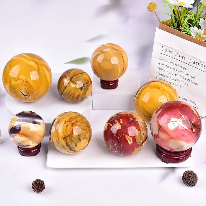 JIC Gem Natural Yellow Egg Yolk Stone Crystal Ball Sphere 7-8cm Healing Crystal Gemstone Ball Chakra Meditation Reiki Decorative Ball