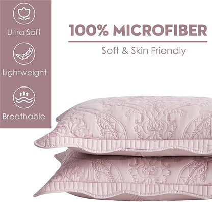 CHIXIN Microfiber Standard Pillow Shams Set of 2 - Quilted Decorative Pillow Covers - Wine Red - Size (20" x 26")