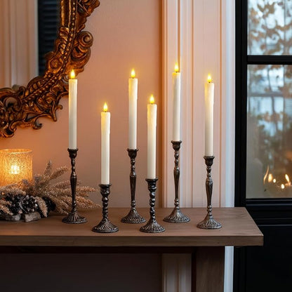 Homemory Real Wax Flameless Taper Candles with Remote Timer, 9.6 Inches White LED Flameless Candlesticks, Dripless Battery Operated Window Candles Flickering Pack of 2 for Fireplace Xmas Halloween