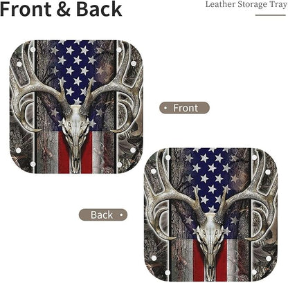 Valet Tray Gifts for Men Husband Boyfriend Boys – Catchall Bedside Vanity Tray, Nightstand Caddy Leather Holder for Keys, Wallet, Coins, Trinkets & Jewelry Deer Skull Camo American Flag 022