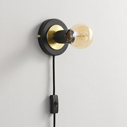 BRIGHTTIA Luna 1-Light Plug-in Wall Sconce - Mid Century Modern Minimalist Bedroom Home Office Lighting - Portable Wall Lamp for Apartments & Small Spaces with No J-Box - Black & Gold (BW0026-1BGP)