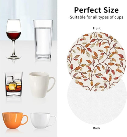 Fall Leaves Coaster Set of 4 Autumn Cup Coasters for Drinks Thanksgiving Harvest Waterproof Wipeable PVC Round Coasters Mat for Coffee Beer Wine Outdoor Patio Table Bar Desk Seasonal Desk Decor