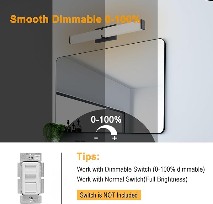 15.74Inch 2000LM Bathroom Light Fixtures 5CCT Optional, Black Modern LED Vanity Lights Clear Shade, Dimmable Bathroom Lighting Fixtures Over Mirror - ETL Listed