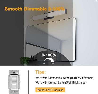 15.74Inch 2000LM Bathroom Light Fixtures 5CCT Optional, Black Modern LED Vanity Lights Clear Shade, Dimmable Bathroom Lighting Fixtures Over Mirror - ETL Listed