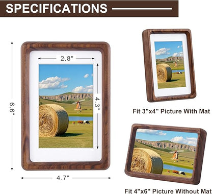 TEYCLZORE 4x6 Natural Walnut Picture Frame, Handmade Photo Frame, Display 3x4 Picture with Mat or 4x6 Without Mat, Tabletop Display and Wall Hanging