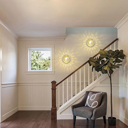 Modern Glass Globe Wall Sconce: Gold Spherical Sconces Light with Hammered Clear Glass Shade - Small Brass Vanity Single Ball Lights Fixture - Contemporary Wall Mounted Lamp for Bedroom Living Room