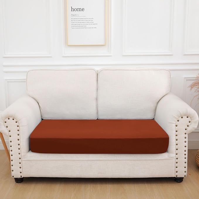 hyha Waterproof Couch Cushion Covers, Stretch Sofa Couch Seat Slipcover for Dog Washable, Non-Slip Waterproof Outdoor Cushion Covers for Patio Furniture Replacement (1 Piece for Medium, Rust)