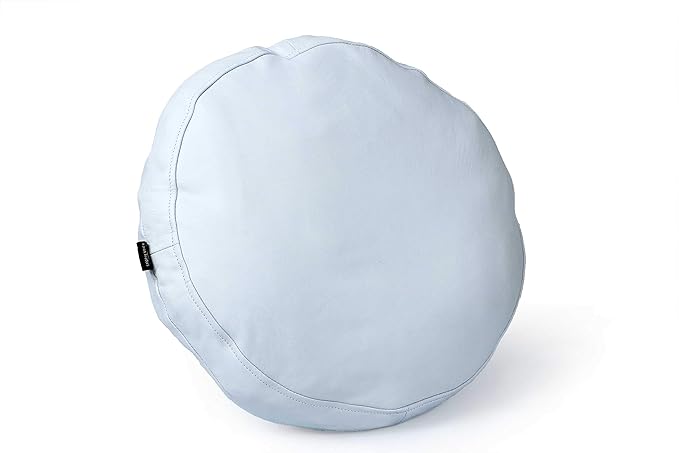 Lambskin Round Leather Pillow Cover - Sofa Cushion Case - Decorative Circular Cushion Throw Covers for Living Room & Bedroom - White Diameter 18 Inch