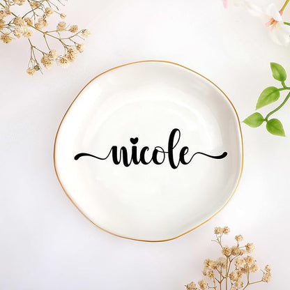 JoycuFF Nicole Personalized Name Ceramic Jewelry Tray, Mothers Day Christmas Anniversary Engagement Birthday Gifts for Women Couples, Trinket Dish for Rings Earrings Necklaces Bracelets Keys