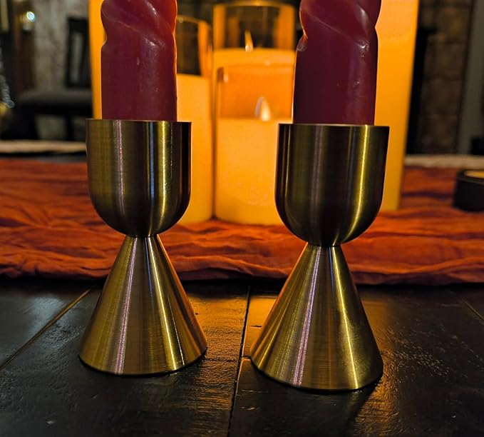 Brass Gold Candlestick Holder,Taper Candle Holders,Candle Stick Holders 2Pcs,Modern Aluminium Taper Holder for Table Mantel Wedding Housewarming Gift