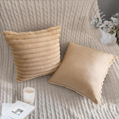 2 Pack 18x18 Pillow Cover Velvet Pillow Covers, Faux Fur Square Throw Pillow Covers for Living Room Decorations Throw Pillow Case, Throw Pillow Cover Cushion Cover for Home Sofa Bedroom Car, Khaki