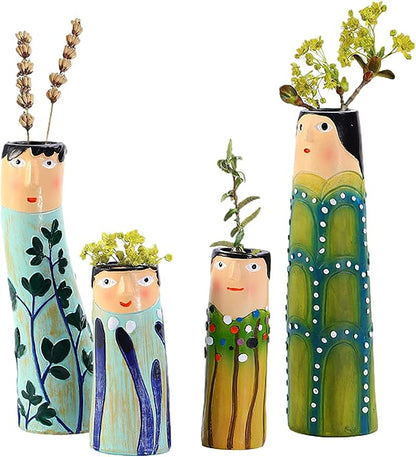 Spring Bud Vases, Bohemian Family Face Vase Boho Cute Home Decor, Character Vase Flower Plant Holder Bathroom Shelf Decor for House Decor Living Room Wedding Centerpieces (F)