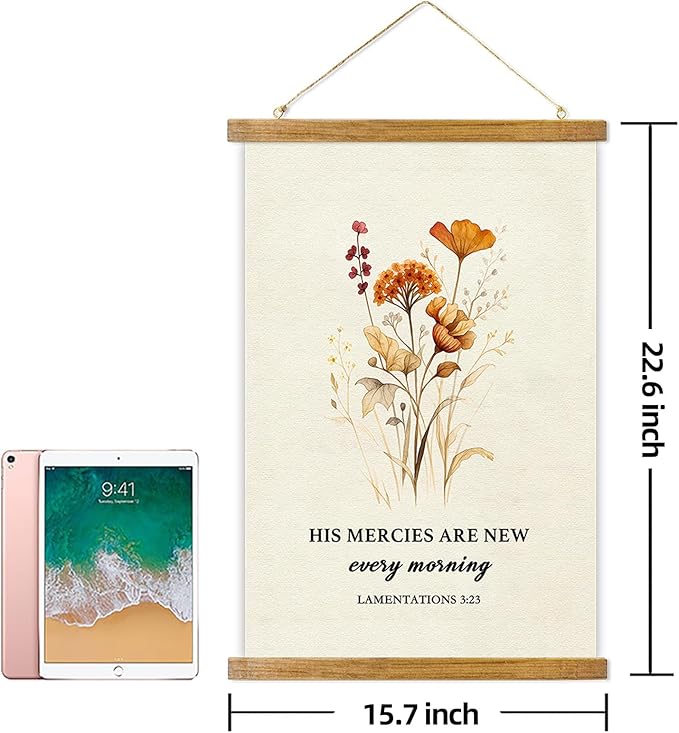 ABoby Christian Religious Poster, His Mercies are New Every Morning, Vintage Bible Verse Inspirational Quotes Floral Wall Art, Ready to Hang