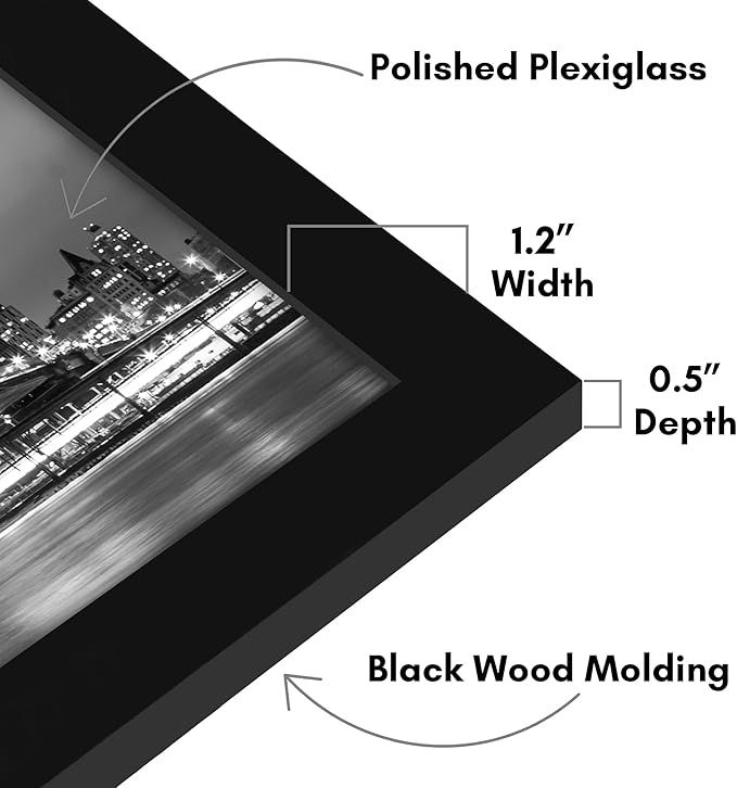 Americanflat 12x24 Picture Frame with Polished Plexiglass - Black Picture Frame - Wide Photo Frames Made of Engineered Wood for Vertical or Horizontal Wall Display - Epic Collection - Black