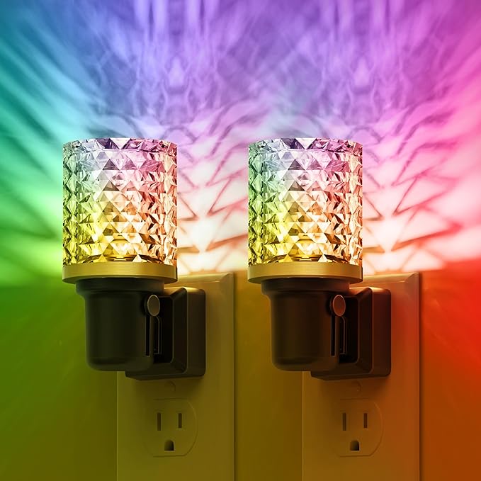 L LOHAS LED Night Light, 2 Pack Dimmable Night Lights Plug into Wall, Color Changing Nightlight RGB with Auto Light Sensor, 0-100LM Adjustable Brightness LED Night Light