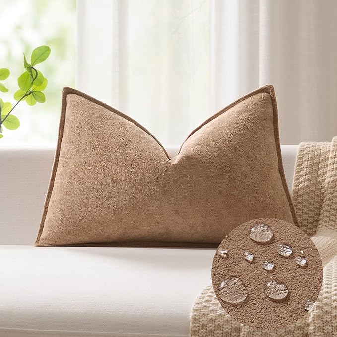 Kevin Textile 14x20 Inch Lumbar Pillow Cover 1 Pack Soft Boucle Textured Decorative Waterproof Rectangle Cushion Elegant Accent Pillow for Couch Sofa Chair Bed Home Decor Indoor Outdoor Camel
