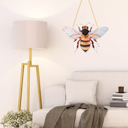 Bee Window Hangings Decor - Acrylic Sun Catcher Ornaments with Hook & Chain,Art SunCatcher Pendant for Gifts Indoor Outdoor Home Wall Living Room Spring Summer Decoration (Single Bee)