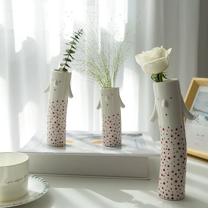 Family Face Vases Set of 3 - Cute Handmade Ceramic Bud Vases for Pretty Flowers - Unique Modern Decor - Aesthetic Small Flower Holders for Home Elegance