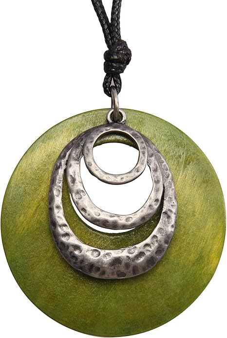 Leather Necklace for Women Boho Choker Necklace Long Cord Leather Pendant Bohemian Neckalce Vintage Alloy Pendant Leather Rope Necklace Wooden Necklaces for Women