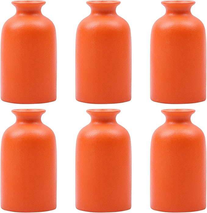 Orange Bud Vases Set of 6 - Mini Orange Ceramic Vases for Flowers, Modern Bud Vase for Table Decor, Boho Small Vase for Home Decor, Centerpieces in Bulk for Wedding, Home, Table, Party Decor