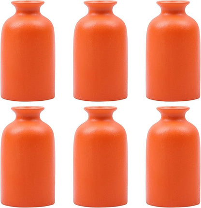 Orange Bud Vases Set of 6 - Mini Orange Ceramic Vases for Flowers, Modern Bud Vase for Table Decor, Boho Small Vase for Home Decor, Centerpieces in Bulk for Wedding, Home, Table, Party Decor