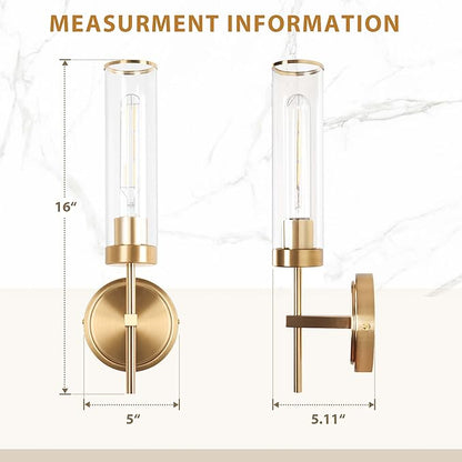 Wall Sconces Set of Two,Modern Bathroom Sconces Wall Lighting 16" 60W Brushed Gold Sconces Wall with Clear Glass Shade for Living Room Corridor Mirror Bedroom Stairs