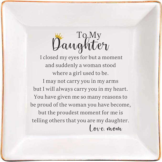 SUNBMO Gifts for Daughter Ring Trinket Dish from Mother, Daughter Adult Gift for Graduation, Birthday, Christmas, Wedding, Valentine's Day, To My Daughter Ceramic Jewelry Trinket Dish