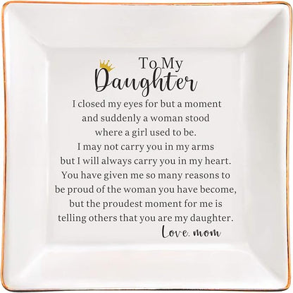 SUNBMO Gifts for Daughter Ring Trinket Dish from Mother, Daughter Adult Gift for Graduation, Birthday, Christmas, Wedding, Valentine's Day, To My Daughter Ceramic Jewelry Trinket Dish