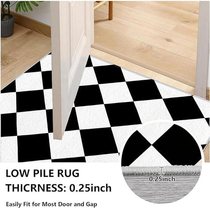 Checkered Rug, Black White Rug, Washable Rugs 5x6, Geometric Rhombus Plaid Area Rugs, Grid Gingham Carpet for Living Room Non Slip Home Decor