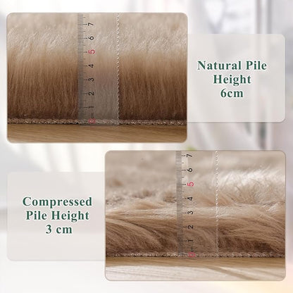 Beige 3ft Round Fluffy Shaggy Rug Washable Soft Area Rug for Living Room Bedroom Cute Room Decor Circle Nursery Rug Faux Fur Carpet