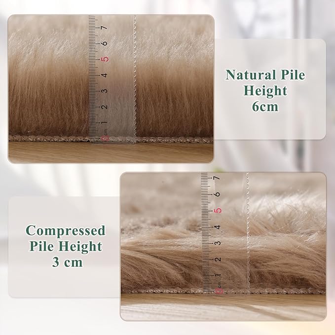 Beige Shag Faux Sheepskin Washable 4X6 Fur Rug for Living Room Bedroom Fluffy Furry Area Rug Rectangle Nursery Decor Rug