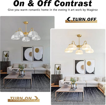 5 Light Modern Gold Chandelier Milk Glass Sputnik Pendant Light Mid Century Nordic White Ceramic Kitchen Island Hanging Lights Dining Room Lighting Fixtures Over Table Chandelier MPL13-5 GD