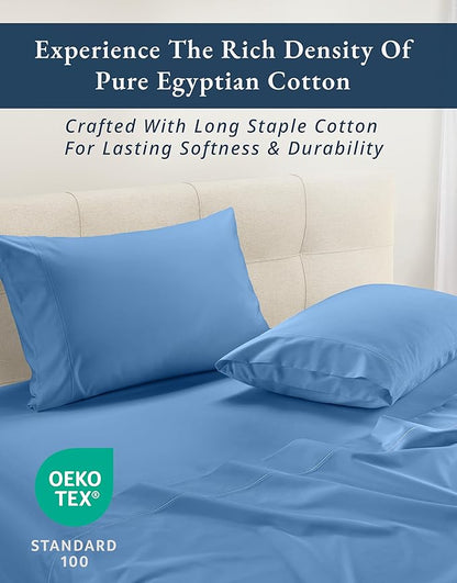 LANE LINEN 100% Egyptian Cotton Bed Sheets Queen Size, Long Staple Soft & Comfy Sateen Weave No Pill Fade Resistant Machine wash 15" Deep Pocket Queen Sheets - Blue Jasper