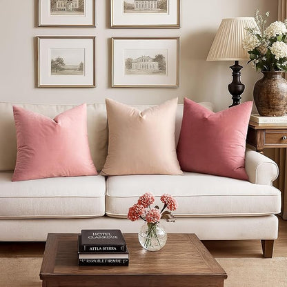 MIULEE Velvet Throw Pillow Covers 18x18 Inch, Pack of 2 - Dusty Pink, Soft Solid Decorative Pillow Covers Cushion Cases Modern Luxury Valentines Home Decor for Spring Couch Sofa Bedroom Livingroom