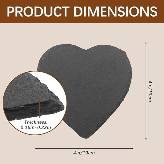 12 Pcs Slate Drink Coasters Bulk,4X4 Inch Black Slate Stone Coasters for Office, Home Decor,Laser Engraving Blanks with Anti-Scratch Bottoms for Coffee Bar Kitchen(Heart)