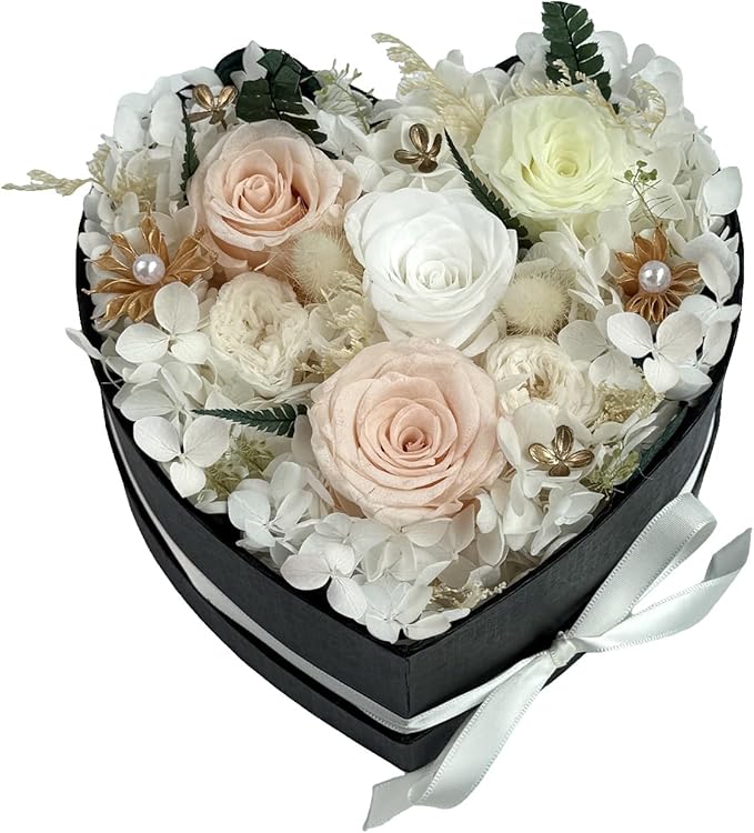 Preserved Roses Heart Shape Box Valentines Day Gifts for Her Mothers Day Forever Flowers (Multicolor-Pink, One Size)