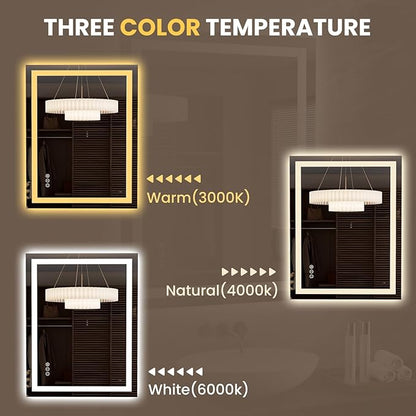 LOAAO 27.6"x35.4" LED Mirror for Bathroom, Lighted Bathroom Mirror with Lights, Anti-Fog, Dimmable, Memory Function, Easy to Install, Clear Reflection