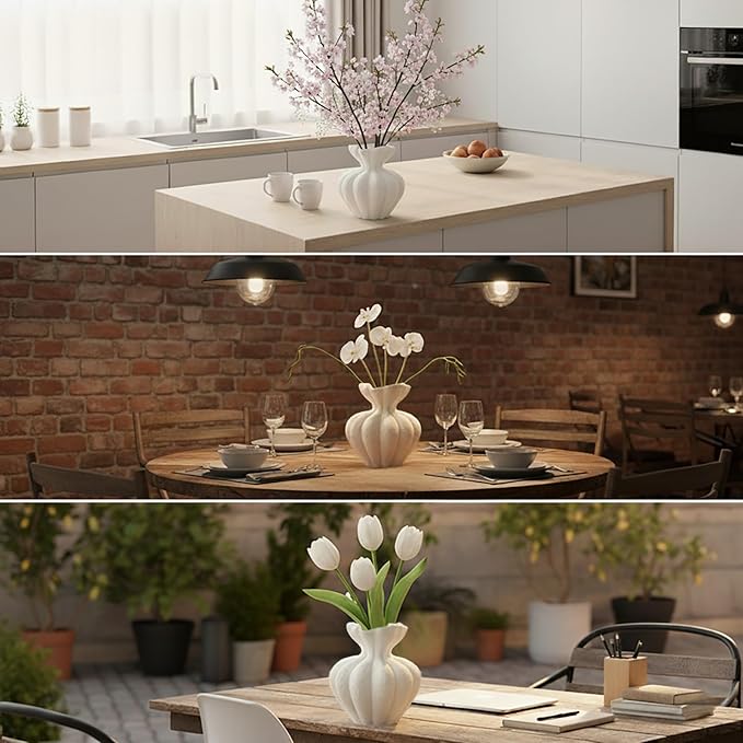 White Ceramic Vase, 8.2 Inch Modern Boho White Flower Vase for Home Decor, Unique Vase for Farmhouse Living Room Cabinet Table Centerpieces Wedding Decorations