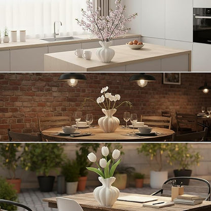 White Ceramic Vase, 8.2 Inch Modern Boho White Flower Vase for Home Decor, Unique Vase for Farmhouse Living Room Cabinet Table Centerpieces Wedding Decorations