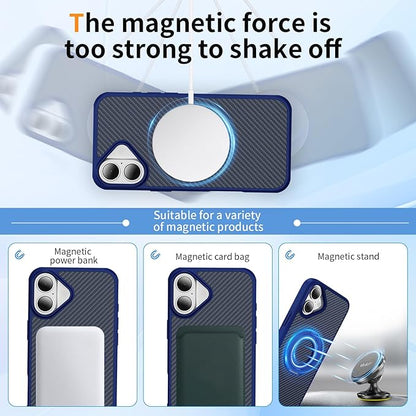 Mag-Stand Carbon Fiber Case for iPhone 17, 360° Rotate Magnetic Stand, Compatible with MagSafe, 15FT Military Protection, Slim Shockproof Magnetic Kickstand Mag Phone Case for Men Women Blue